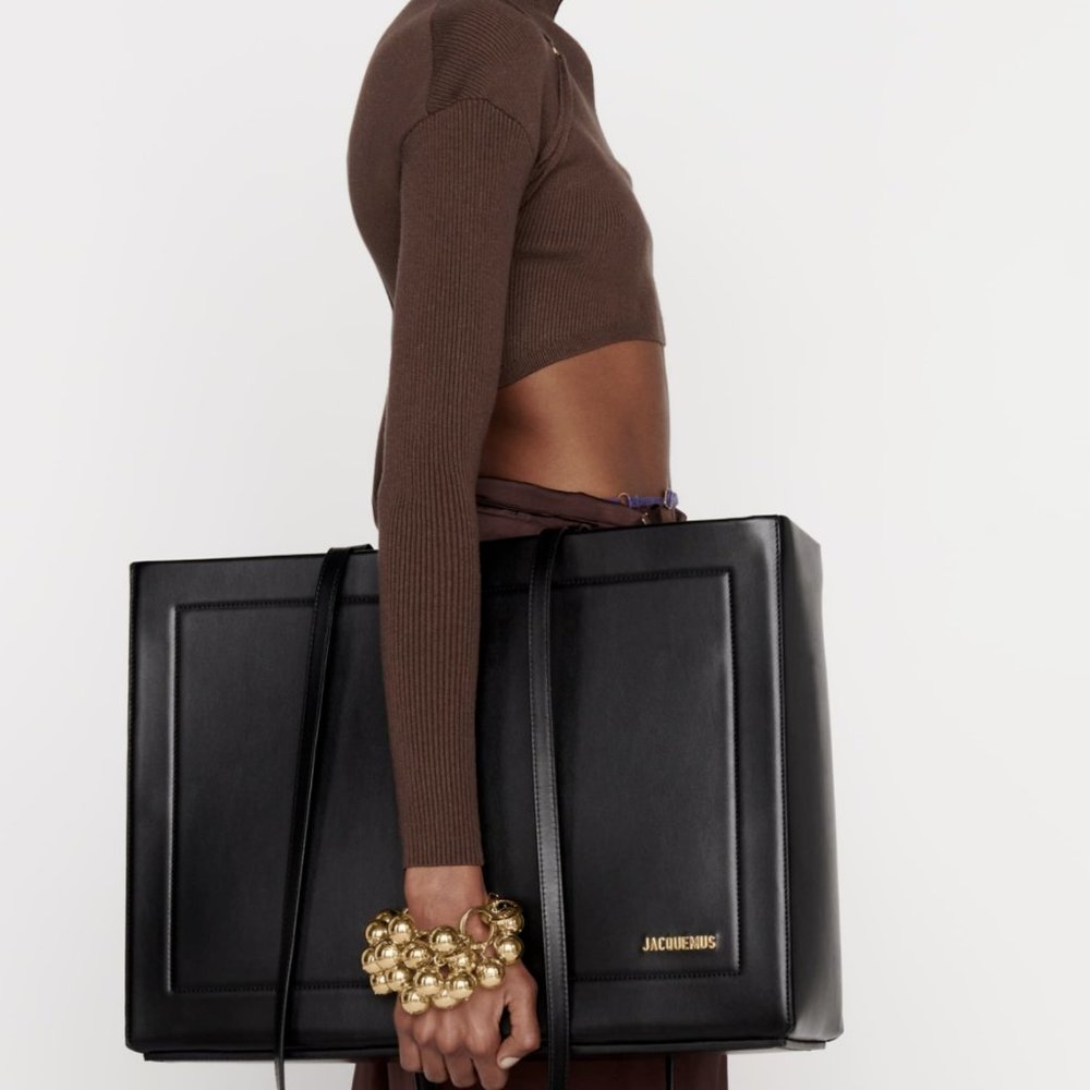 JACQUEMUS Le Cabas Neve Black Leather tote shopping bag - Picture 10 of 11